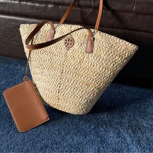 Tory Burch Woven Cream and Brown Tote